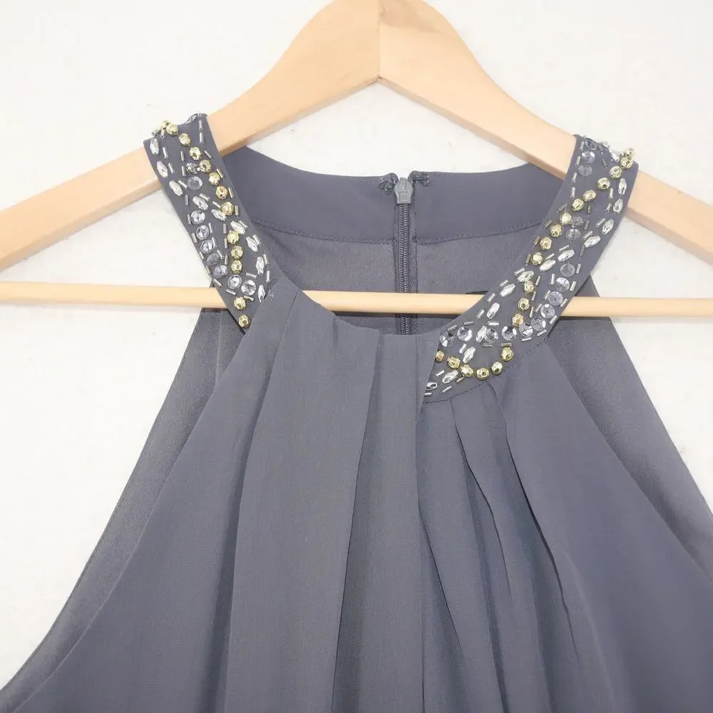 NEW SL Fashions Jewel Braid Halter Chiffon Dress Cocktail Formal Women's 14 - Picture 4 of 12